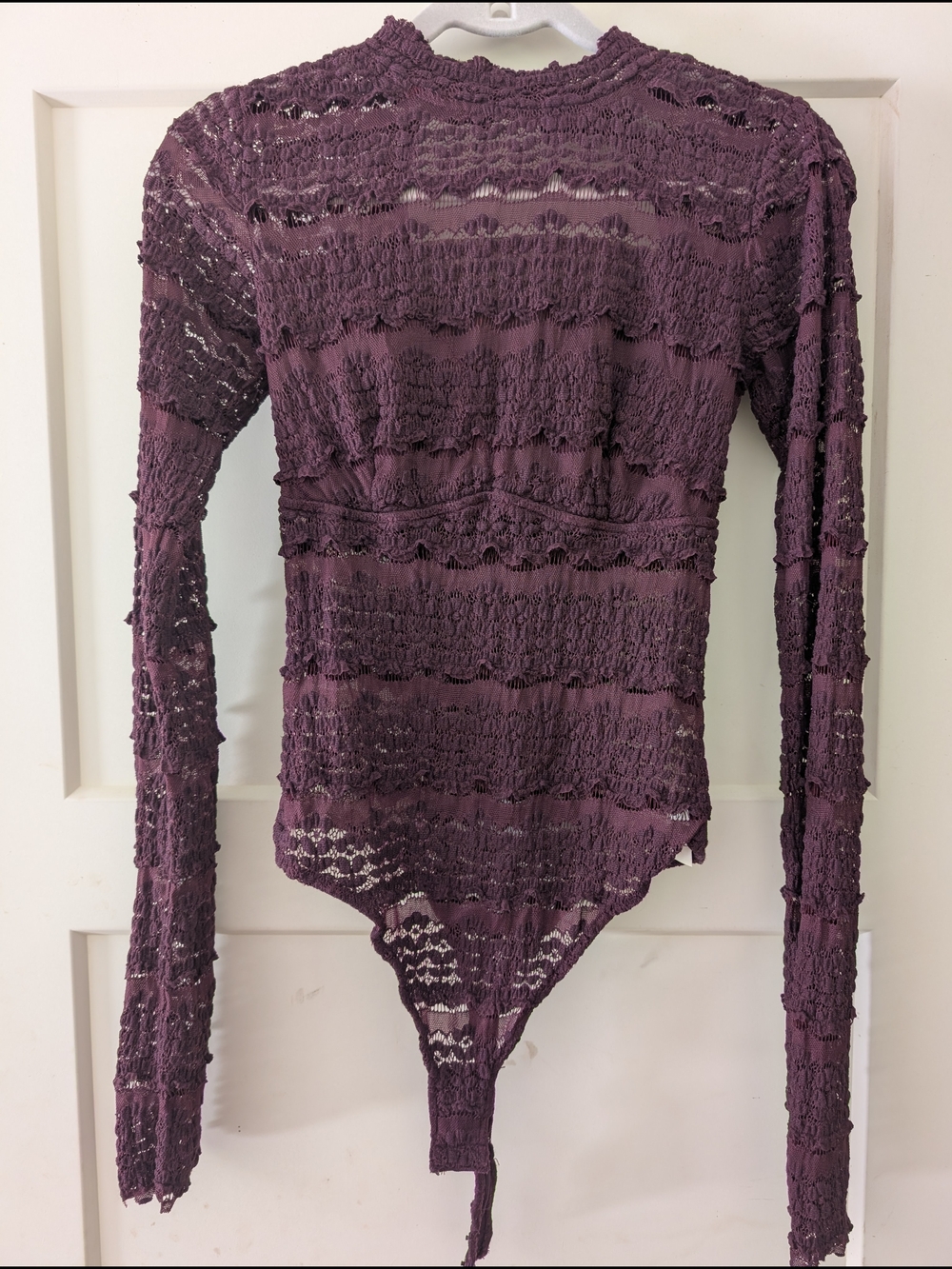Free People Plum Lace Long Sleeve Bodysuit